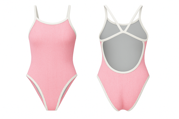 Pink Seersucker Print Women's Openback Swimsuit — Premium Competitive Swimwear with Chlorine Resistance and Compression Fit