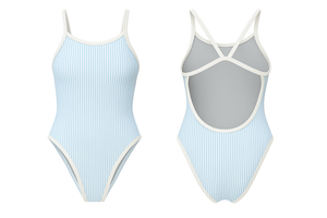 Blue Seersucker Print Women's Openback Swimsuit — Premium Competitive Swimwear with Chlorine Resistance and Compression Fit