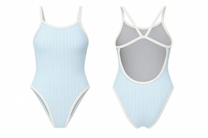 Blue Seersucker Print Women's Openback Swimsuit — Premium Competitive Swimwear with Chlorine Resistance and Compression Fit