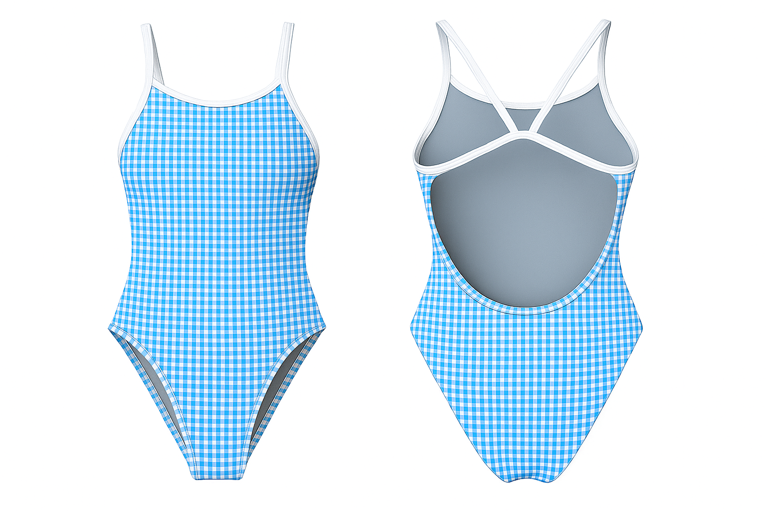 Blue Gingham Print Women's Openback Swimsuit — Premium Competitive Swimwear with Chlorine Resistance and Compression Fit