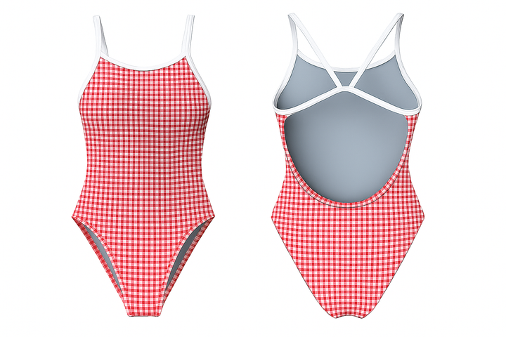 Red Gingham Print Women's Openback Swimsuit — Premium Competitive Swimwear with Chlorine Resistance and Compression Fit