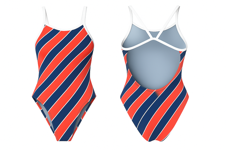 Americana Blue & Red Stripes Women's Openback Swimsuit — Premium Competitive Swimwear with Chlorine Resistance and Compression Fit