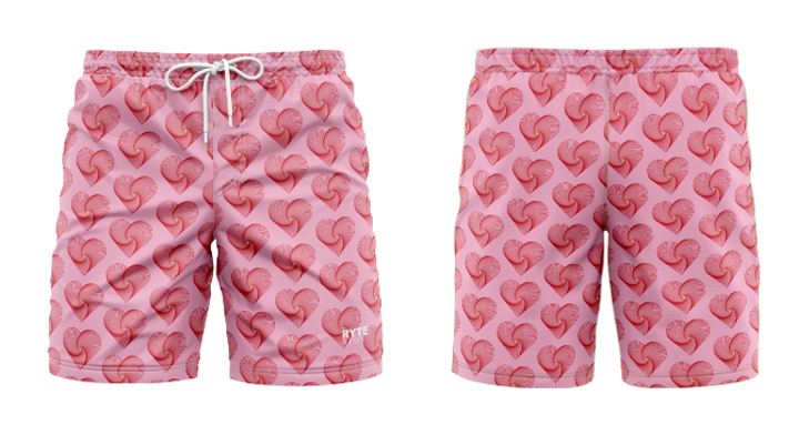 Swirl Hearts Valentines Day Men's Swim Shorts