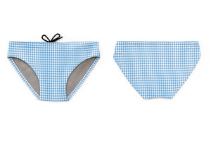 Blue Gingham Print Men’s Swim Brief — Premium Competitive Swimwear with Chlorine Resistance and Compression Fit