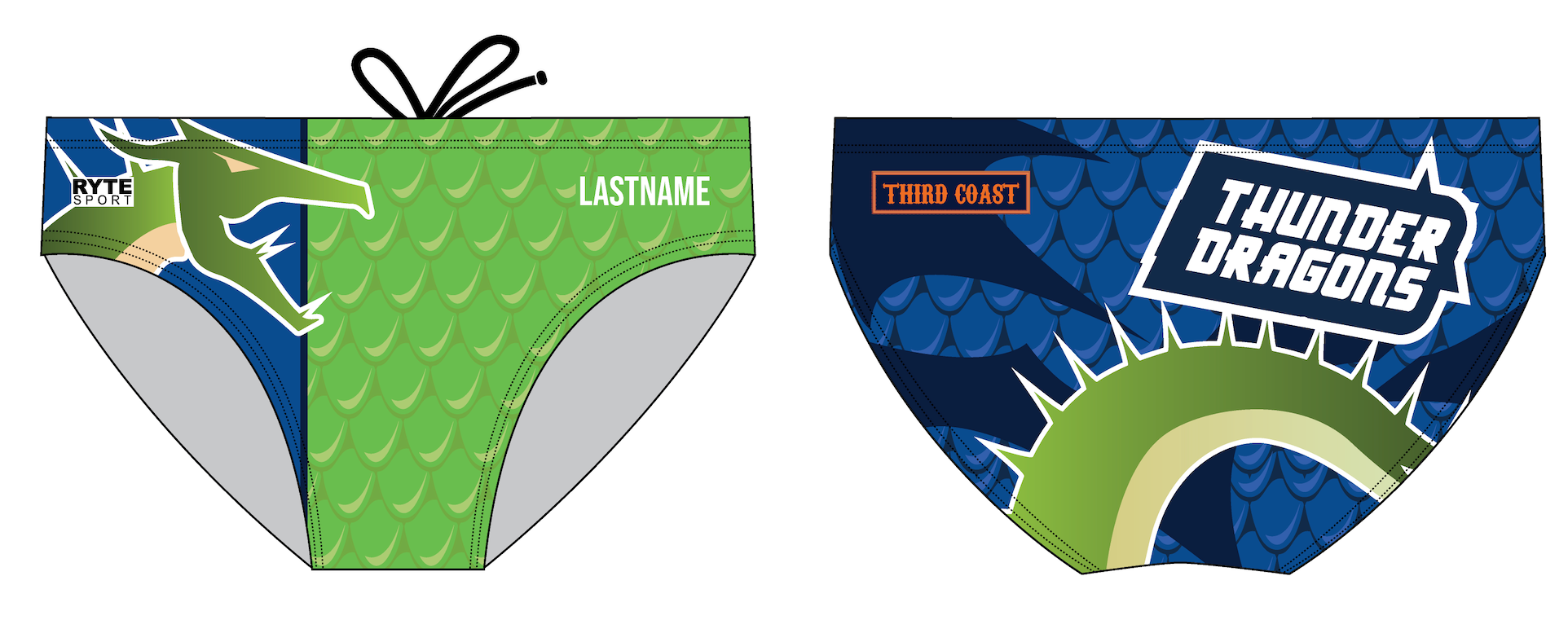 CUSTOM Third Coast Aquatics Blue-Green  Men's Swim & Water Polo Brief 7.3