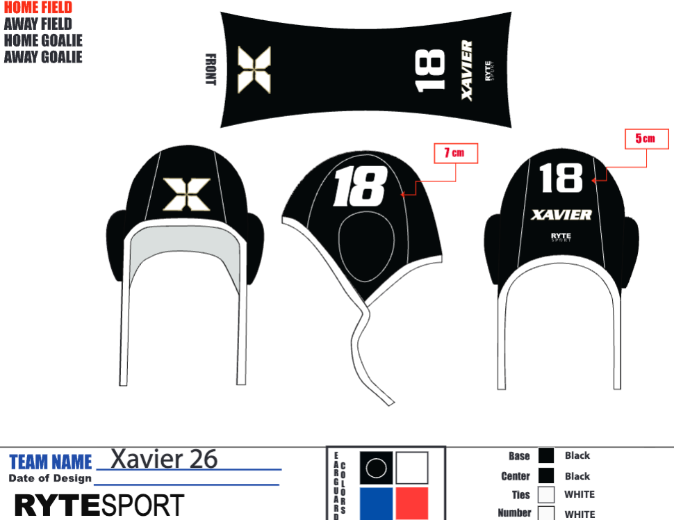 XAVIER WATERPOLO CAPS HOME AND AWAY 1, 1A, 2-18 and Senior caps