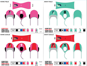 6-8 sports Water Polo cap: 1 & 13 goalie. 2-12 and 14 per color