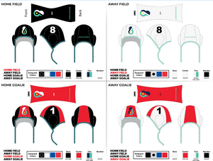 6-8 sports Water Polo cap: 1 & 13 goalie. 2-12 and 14 per color