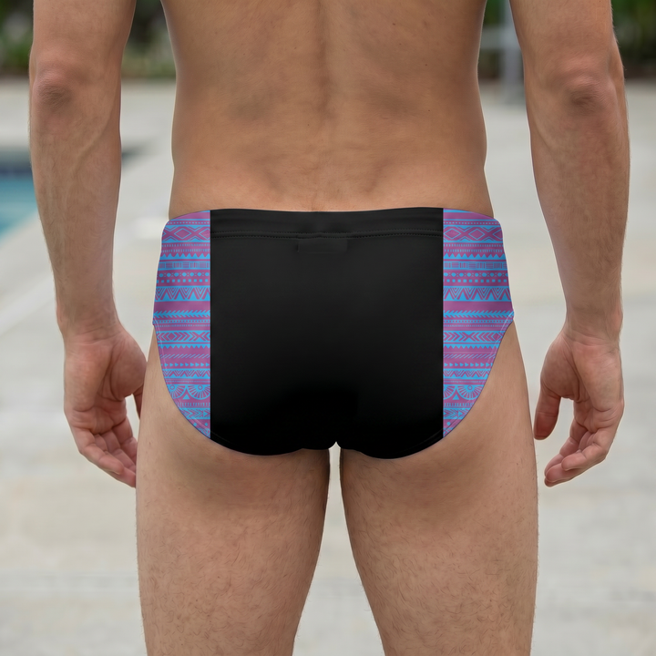 Pink & Blue Tribal (Black) Men's Swim & Water Polo Brief