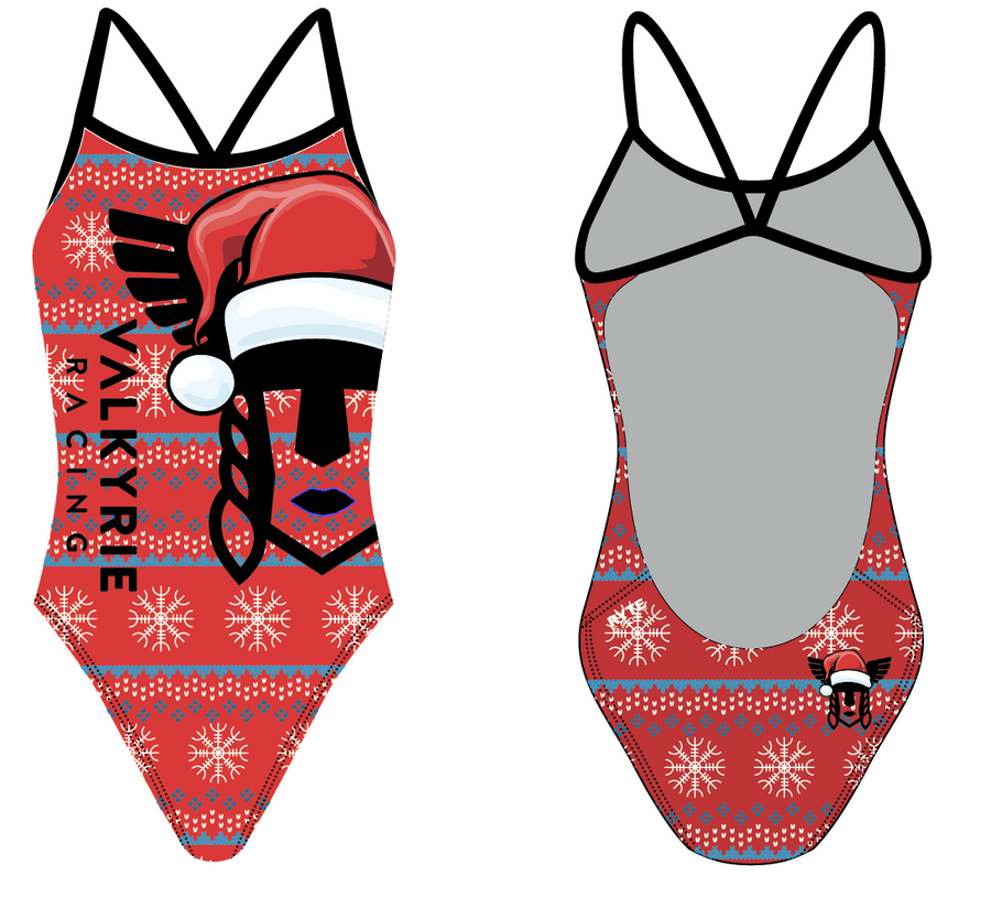 Valkyrie Christmas Openback Strap Swimsuit Red