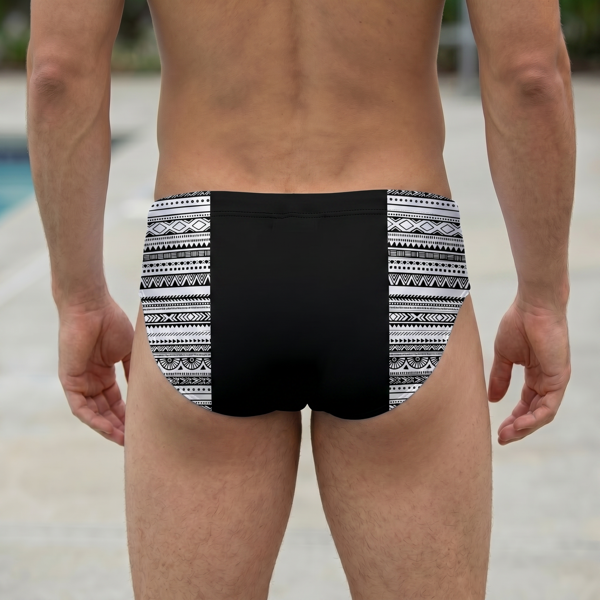 Tribal Black & White Men's Swim & Water Polo Brief