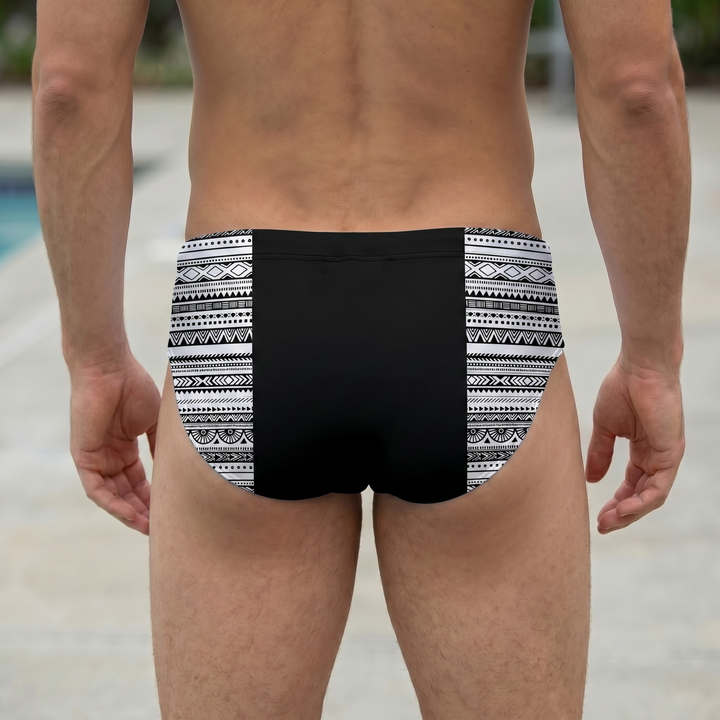 Tribal Black & White Men's Swim & Water Polo Brief