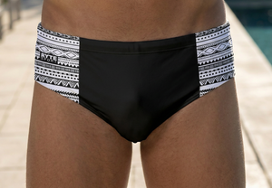 Tribal Black & White Men's Swim & Water Polo Brief