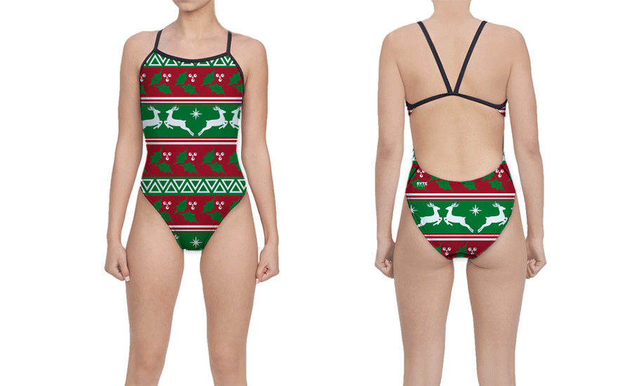 Holly & Deer Holiday Season Women’s Open Back Thin Strap Swimsuit