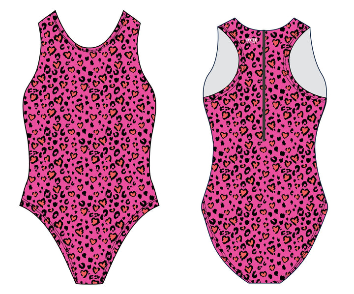 Valentines Day Leopard Print Women's Zip Up Water Polo Suit RYTE Sport