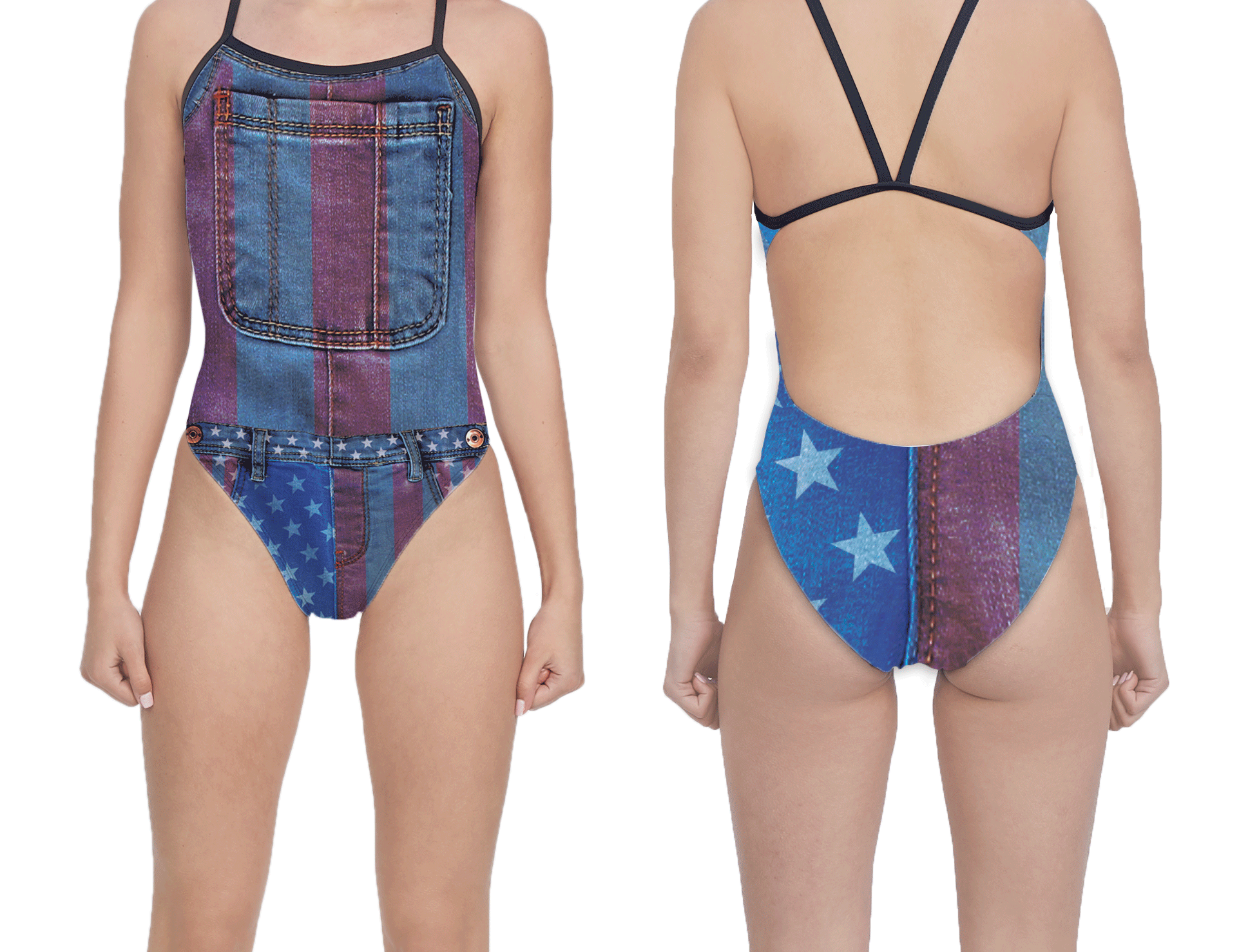 USA Denim Women's Open Back Thin Strap Swimsuit T6