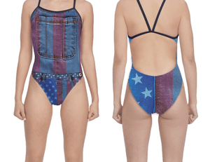 USA Denim Women's Open Back Thin Strap Swimsuit T6