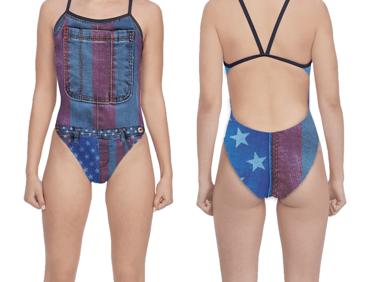 USA Denim Women's Open Back Thin Strap Swimsuit T6