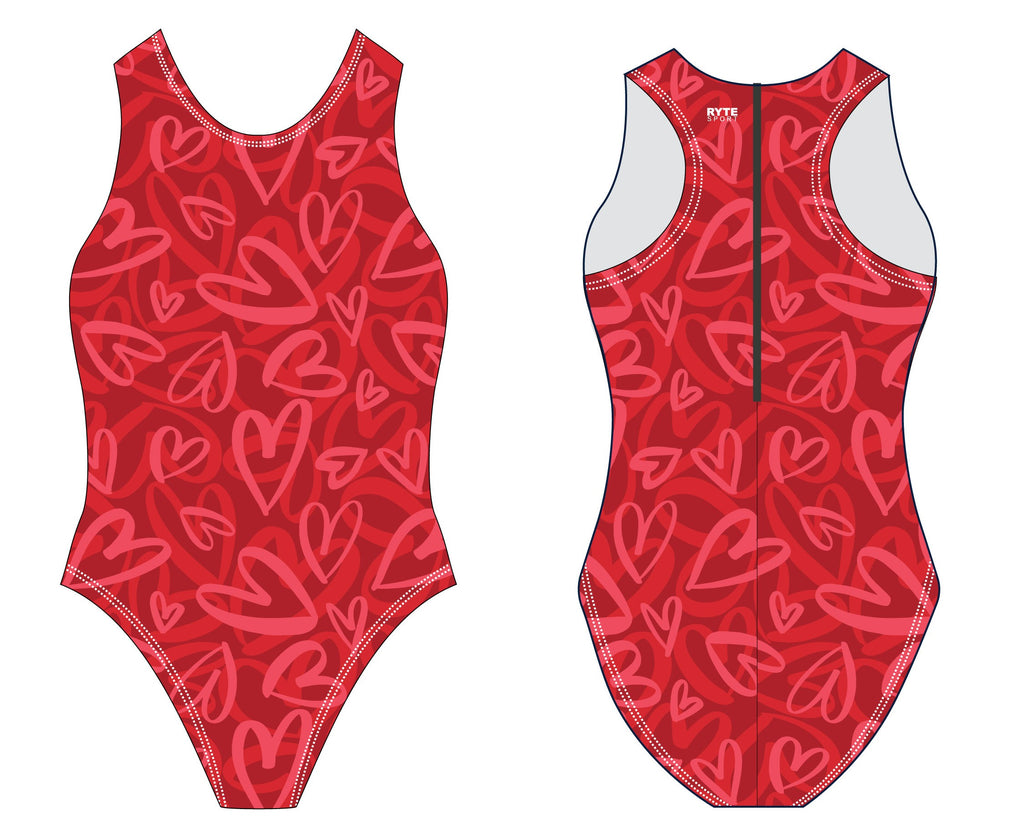 Valentines Day Graffiti Hearts Women's Zip Up Water Polo Suit RYTE Sport