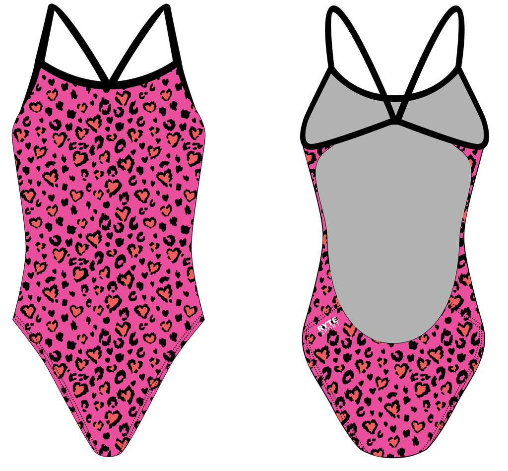 Valentines Day Leopard Print Women's Openback Swimsuit
