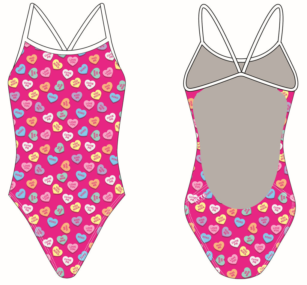 Valentines Day Heart Candies Women's Openback Swimsuit