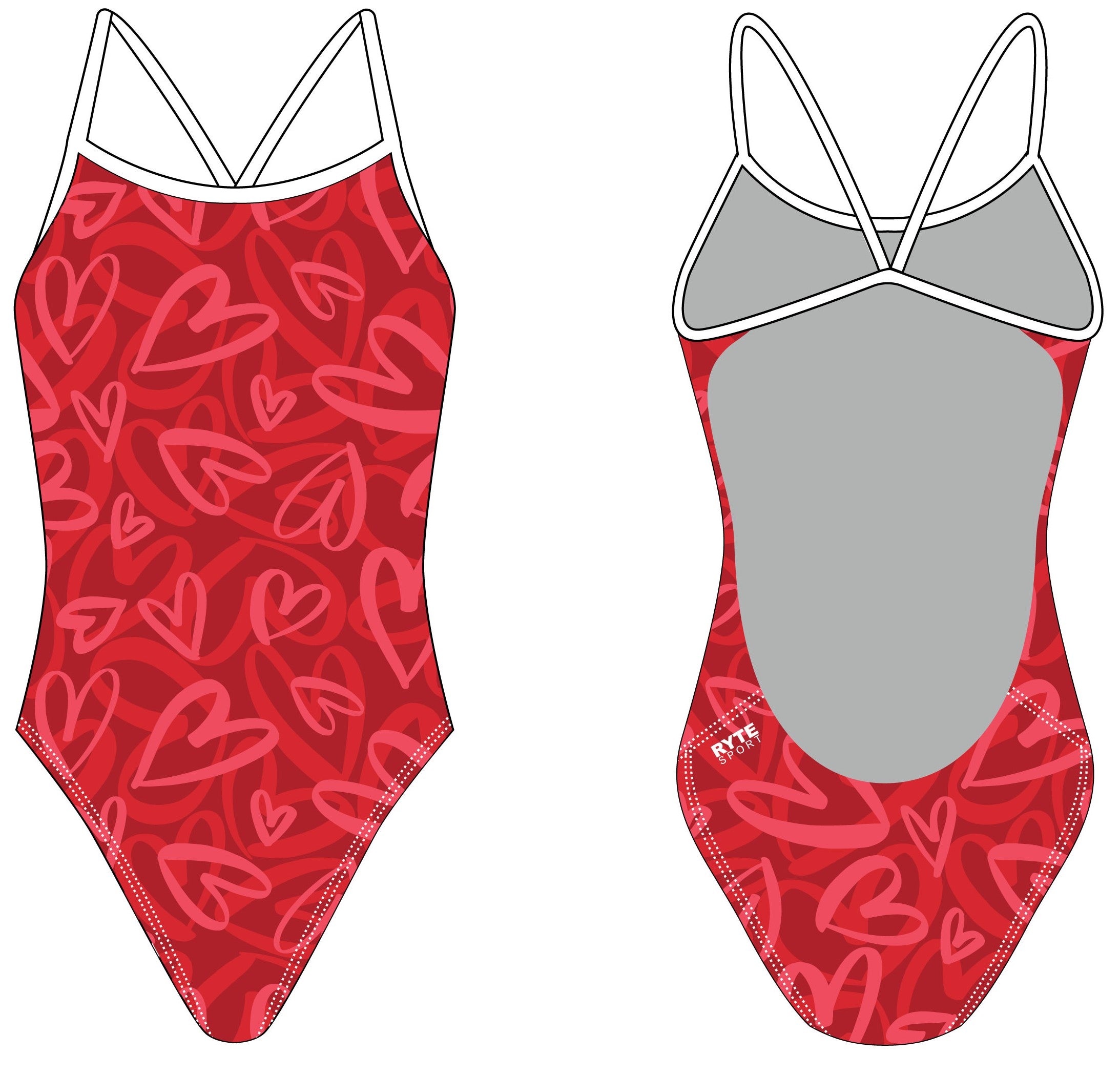 Valentines Day Graffiti Hearts Women's Openback Swimsuit RYTE Sport