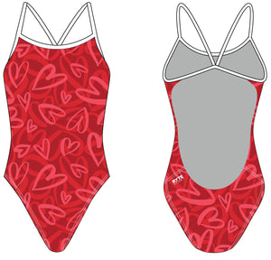 Valentines Day Graffiti Hearts Women's Openback Swimsuit RYTE Sport