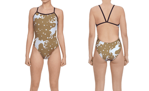 Holiday Tan Deer Women's Women’s Open Back Thin Strap Swimsuit