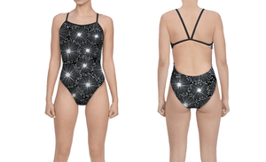 Black Starburst Women’s Open Back Thin Strap Swimsuit