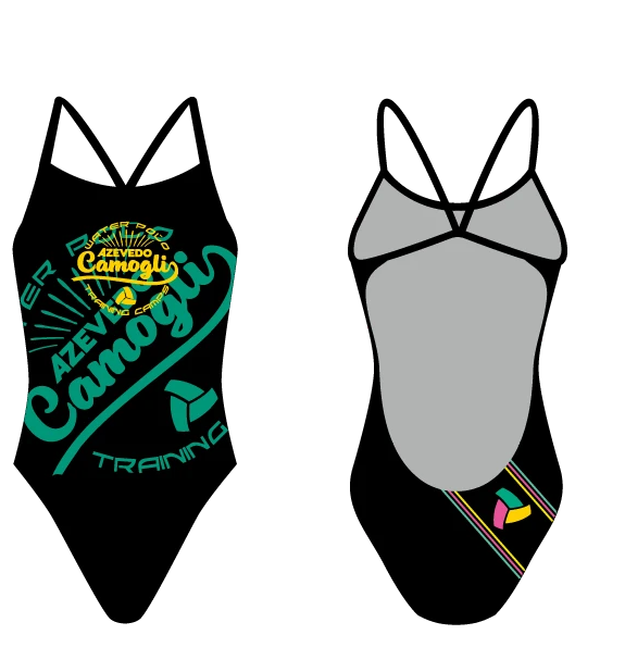 Camogli Training Camp Custom Black Women’s Open Back Thin Strap Swimsuit