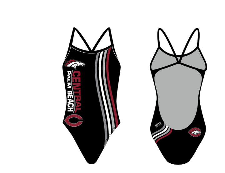 Palm Beach Central High School Swim 2021 Custom Women’s Open Back Thin Strap Swimsuit RYTE Sport
