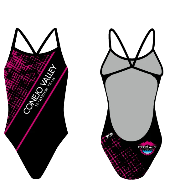 Conejo Valley Triathlon Team Custom Women’s Open Back Thin Strap Swimsuit RYTE Sport