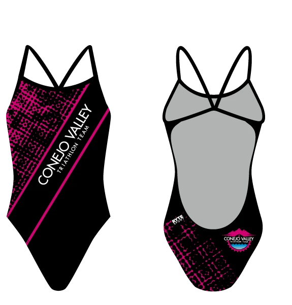 Conejo Valley Triathlon Team Custom Women’s Open Back Thin Strap Swimsuit
