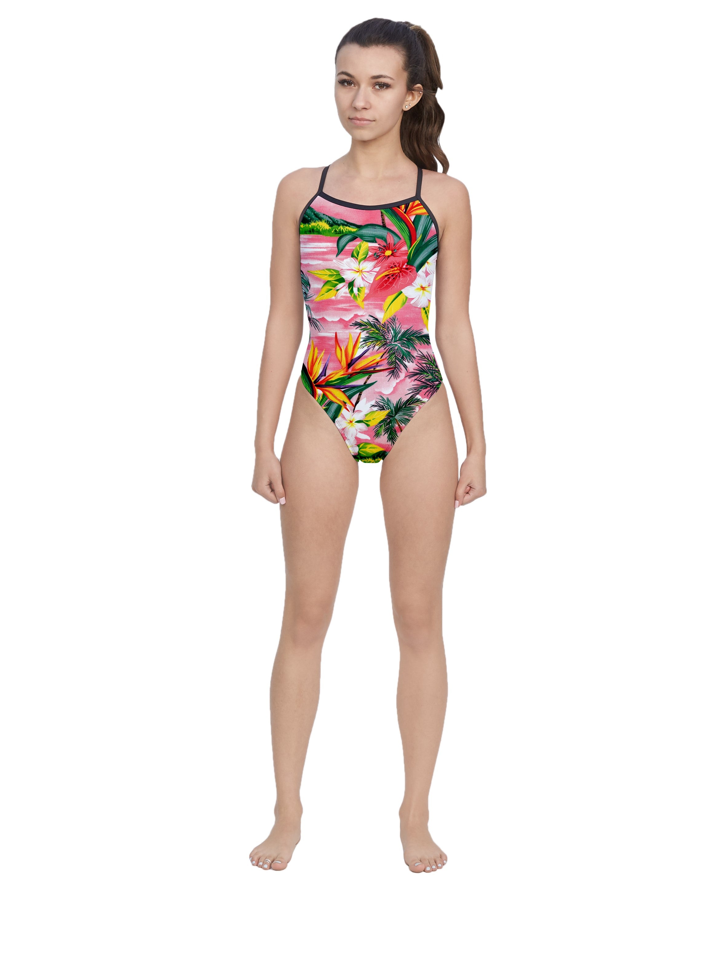 Fijian Sunset Women’s Open Back Thin Strap Swimsuit T6