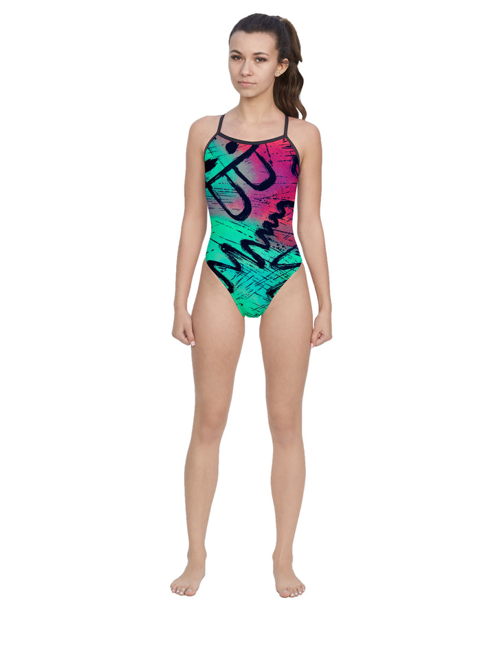 Graffiti 1989 Women’s Open Back Thin Strap Swimsuit T6
