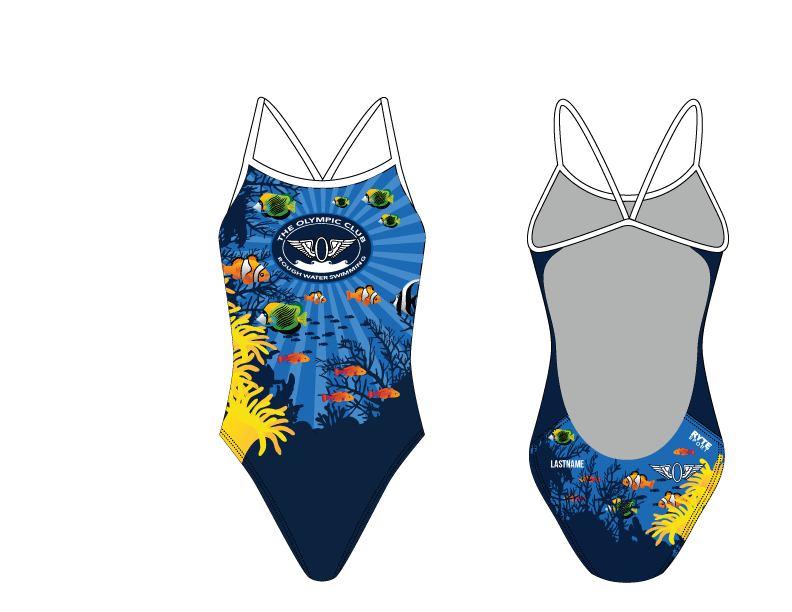 Olympic Club Rough Water Swimming 2019 Custom Women’s Open Back Thin Strap Swimsuit T6