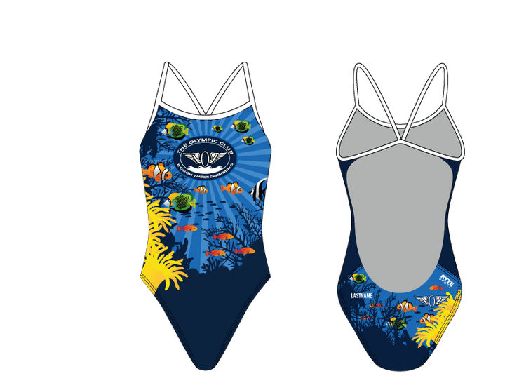 Olympic Club Rough Water Swimming 2019 Custom Women’s Open Back Thin Strap Swimsuit T6