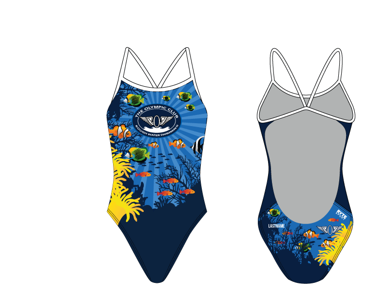 Olympic Club Rough Water Swimming 2019 Custom Women’s Open Back Thin Strap Swimsuit