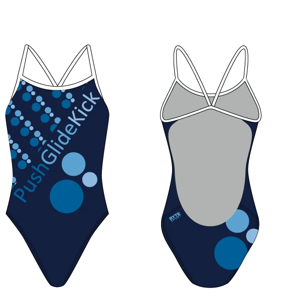 Push Glide Kick Custom Women’s Open Back Thin Strap Swimsuit RYTE Sport