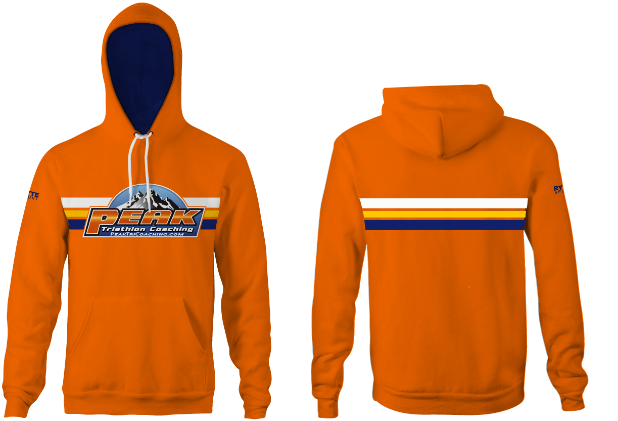 Peak Triathlon Coaching Custom Orange Unisex Adult Hooded Sweatshirt RYTE Sport