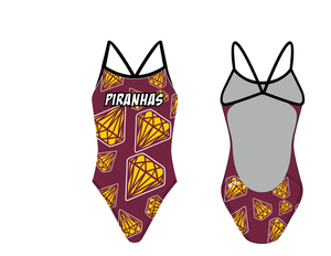 Piranhas Swim Team 2019 Custom Women’s Open Back Thin Strap Swimsuit T6 - BD