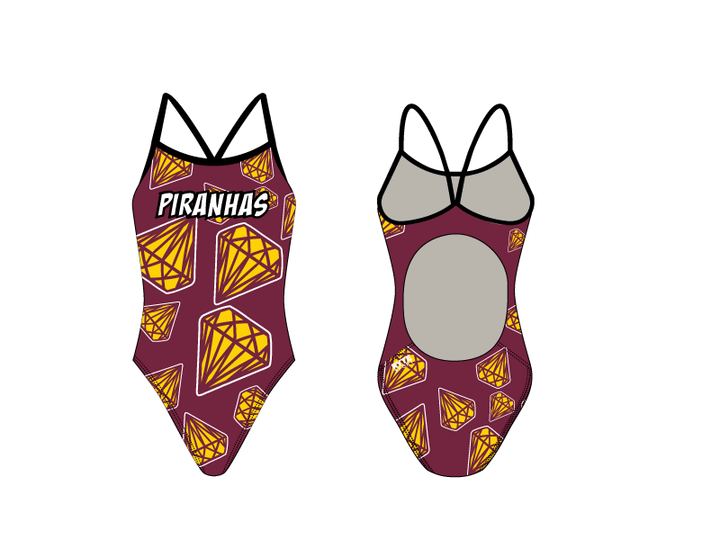 Piranhas Swim Team 2019 Custom Women’s Active Back Thin Strap Swimsuit T6 - BD