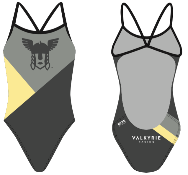 Valkyrie Racing Custom Gray Women’s Open Back Thin Strap Swimsuit RYTE Sport