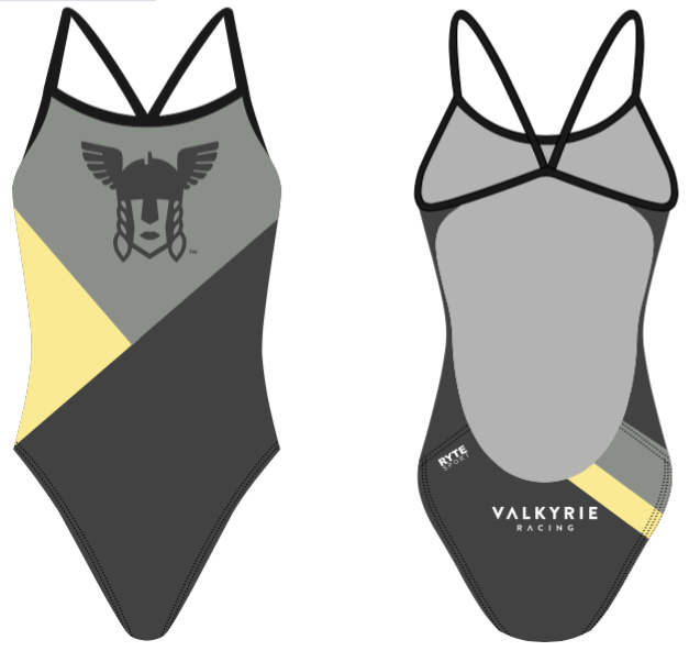 Valkyrie Racing Custom Gray Women’s Open Back Thin Strap Swimsuit