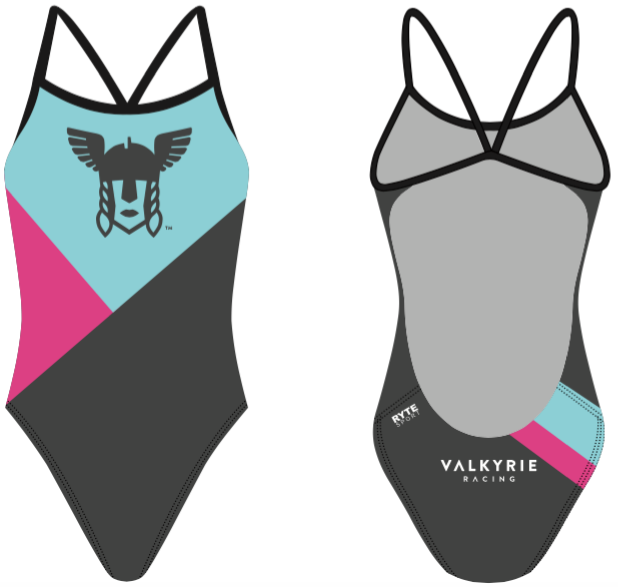 Valkyrie Racing Custom Blue Women’s Open Back Thin Strap Swimsuit RYTE Sport