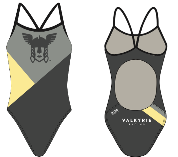 Valkyrie Racing Custom Gray Women’s Active Back Thin Strap Swimsuit RYTE Sport
