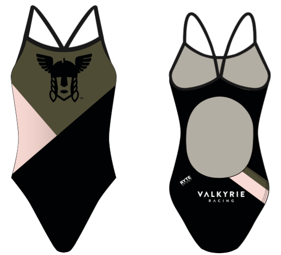 Valkyrie Racing Custom Black Women’s Active Back Thin Strap Swimsuit RYTE Sport