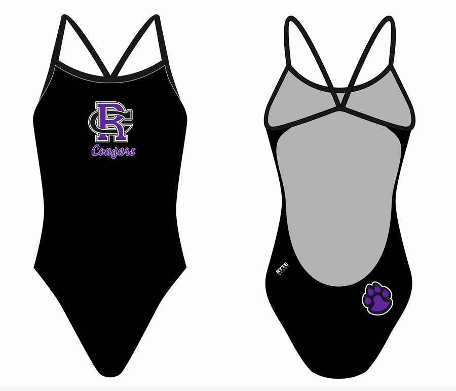 Rancho Cucamonga High School Swim 2021 Custom Women’s Open Back Thin Strap Swimsuit - Personalized