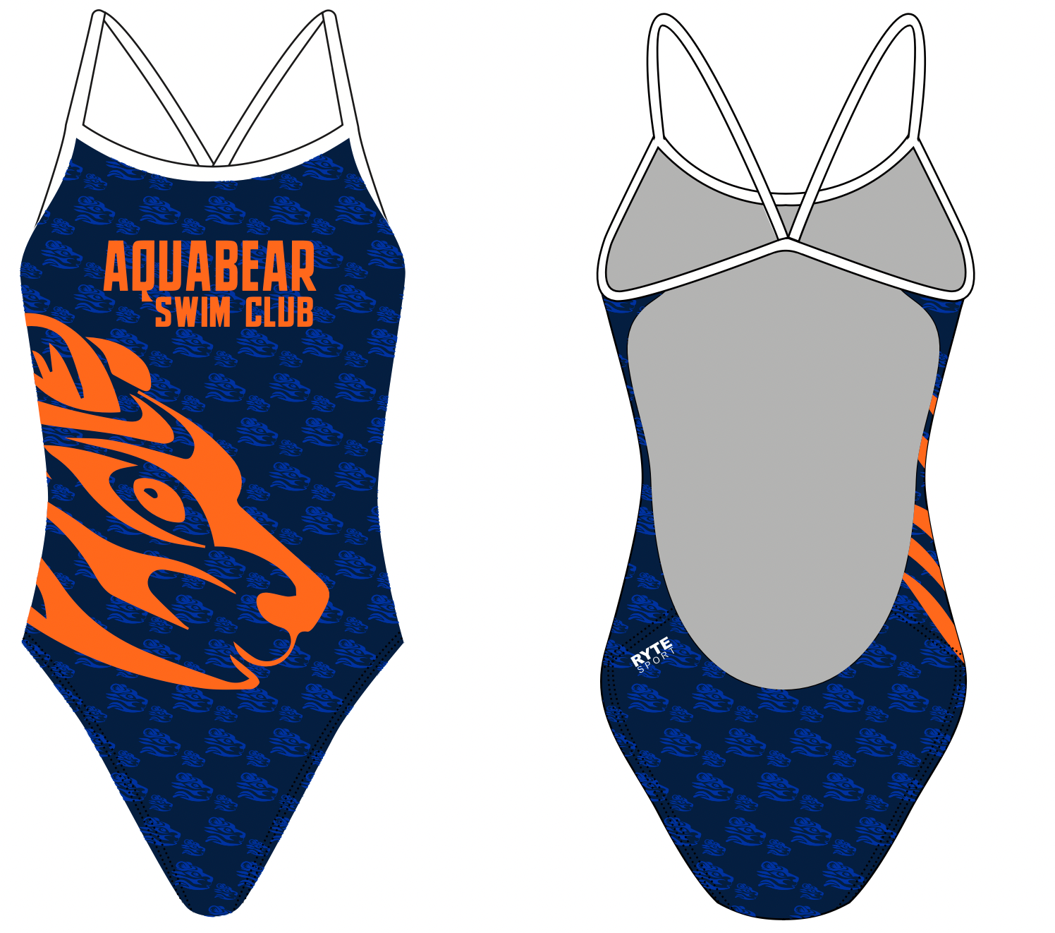 Aquabear Swim Club Custom Women’s Open Back Thin Strap Swimsuit RYTE Sport