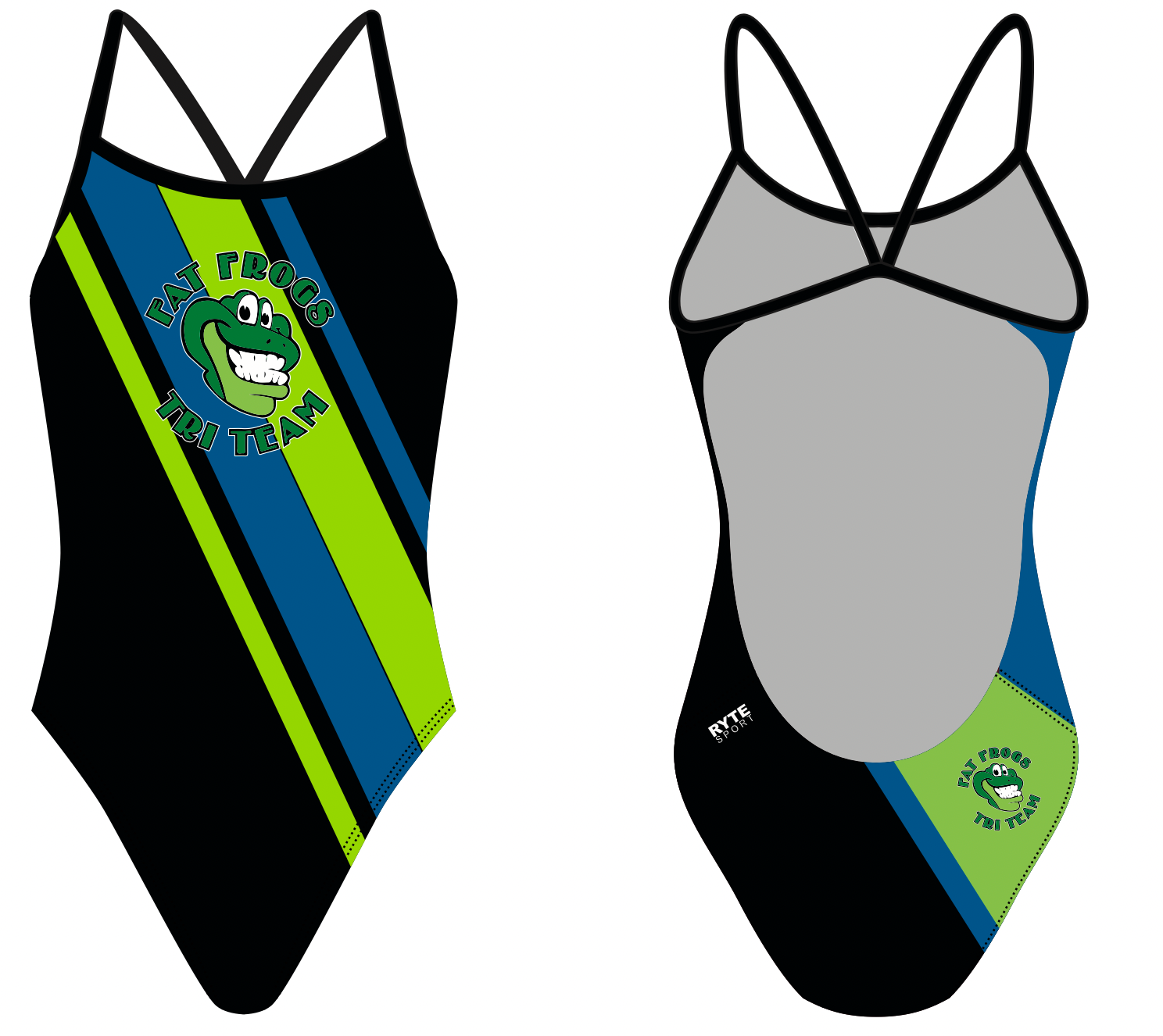 Fat Frogs Tri Team Custom Women’s Open Back Thin Strap Swimsuit RYTE Sport